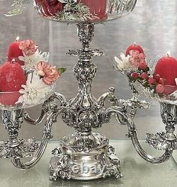 Reed & Barton Epergne #166 Silver Plated Candle Holder Original 5 Glass Liners