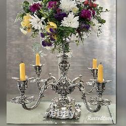 Reed & Barton Epergne #166 Silver Plated Candle Holder Original 5 Glass Liners