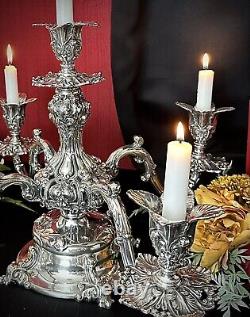 Reed & Barton Epergne #166 Silver Plated Candle Holder Original 5 Glass Liners