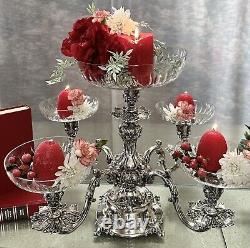 Reed & Barton Epergne #166 Silver Plated Candle Holder Original 5 Glass Liners