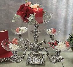 Reed & Barton Epergne #166 Silver Plated Candle Holder Original 5 Glass Liners