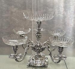 Reed & Barton Epergne #166 Silver Plated Candle Holder Original 5 Glass Liners