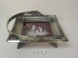 Rogers & Bros. Silver Plate Bride's Basket, Amethyst Mary Gregory Glass Base