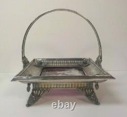 Rogers & Bros. Silver Plate Bride's Basket, Amethyst Mary Gregory Glass Base