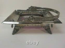 Rogers & Bros. Silver Plate Bride's Basket, Amethyst Mary Gregory Glass Base