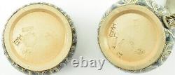 Royal Doulton Lambeth Cruet Set Silver Plated tops by Emily H Hawksby Circa 1883