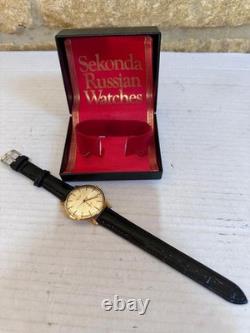 SEKONDA De Luxe Vintage 1970's Men's Manual Gold Dress Watch + Original Box