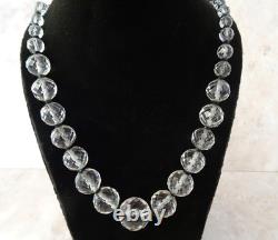 SENSATIONAL ART DECO GRADUATED ROCK CRYSTAL NECKLACE black onyx glass rondelles
