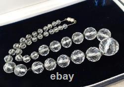 SENSATIONAL ART DECO GRADUATED ROCK CRYSTAL NECKLACE black onyx glass rondelles