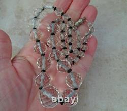 SENSATIONAL ART DECO GRADUATED ROCK CRYSTAL NECKLACE black onyx glass rondelles