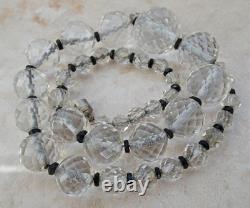 SENSATIONAL ART DECO GRADUATED ROCK CRYSTAL NECKLACE black onyx glass rondelles