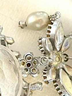 SIGNED SCHREINER Pearl HUGE Clear Crystal Cabochon Drop Pin/Pendant Vintage 4