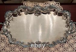 SILVERPLATE Large Serving Tray Server silver plate plated Vintage etched handles