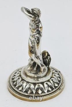 SMALL ANTIQUE SILVER PLATED BRONZE CLASSICAL MALE FIGURINE / STATUE c1900