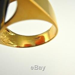 SMOKY Quartz Ring Gold Plated Sterling Silver Unisex Big Modernist Statement 70s