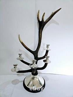 STUNNING Scottish Real Antler Silver Plated 9 point Candelabra 73 cm tall