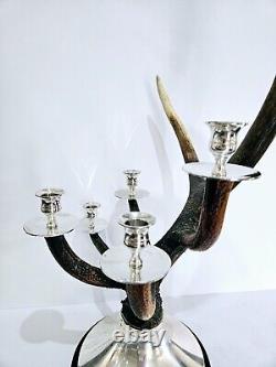 STUNNING Scottish Real Antler Silver Plated 9 point Candelabra 73 cm tall