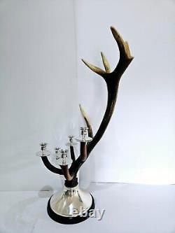 STUNNING Scottish Real Antler Silver Plated 9 point Candelabra 73 cm tall