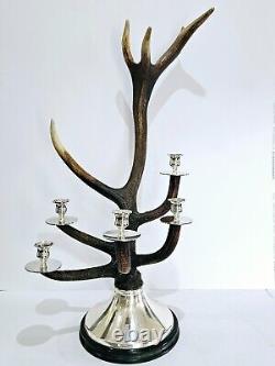 STUNNING Scottish Real Antler Silver Plated 9 point Candelabra 73 cm tall