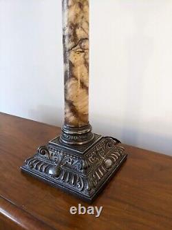 SUPERB Antique Victorian Silver Plated Brass Marble Lamp Glass Shade Rare Large