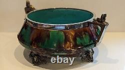 Scarce Rare Antique Wedgwood Majolica Egyptian Revival Silver Plated Bowl