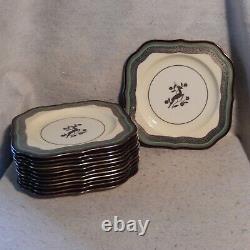 Set 12 Antique SILVER LENOX Art Deco Leaping Gazelle Overlay Green Mark Plates