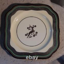 Set 12 Antique SILVER LENOX Art Deco Leaping Gazelle Overlay Green Mark Plates