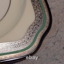 Set 12 Antique SILVER LENOX Art Deco Leaping Gazelle Overlay Green Mark Plates