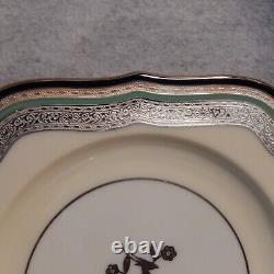 Set 12 Antique SILVER LENOX Art Deco Leaping Gazelle Overlay Green Mark Plates