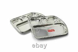 Set of 4 Stainless Steel Plate 4 Section Serving Platters for Snacks