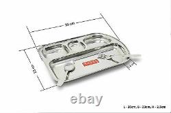 Set of 4 Stainless Steel Plate 4 Section Serving Platters for Snacks