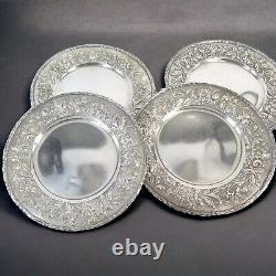 Set of 4 Sterling Silver Floral Side Plates by S. Kirk & Son