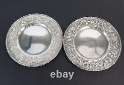 Set of 4 Sterling Silver Floral Side Plates by S. Kirk & Son