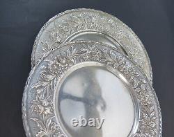 Set of 4 Sterling Silver Floral Side Plates by S. Kirk & Son
