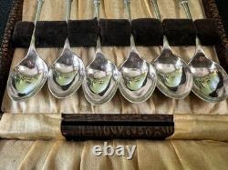 Set of six 1896 sterling silver Apostle spoons in original case, William Hutton
