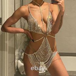Sexy Body Rhinestone Crystal Body Suit Chain Women Nightclub Bikini Body Chain