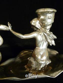 Signed Wmf Silver Plated Art Nouveau Woman & Snake Candle Holder Circa 1905