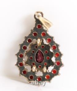 Silver 900 Gold Plated Garnet Pendant Vintage, Drop Pear, L 2.5Cm