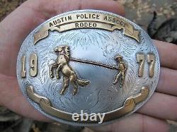 Silver APA CHAMPION Belt Buckle 1977 Austin Police Rodeo Trophy Comstock RARE VG