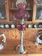 Silver Colored Oil Lamp Hinks No2. Cranberry Shade & Reservoir H591
