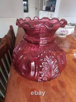 Silver Colored Oil Lamp Hinks No2. Cranberry Shade & Reservoir H591