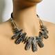 Silver Fan Necklace, Black & White Textured Bar Necklace, French 1990's Necklace