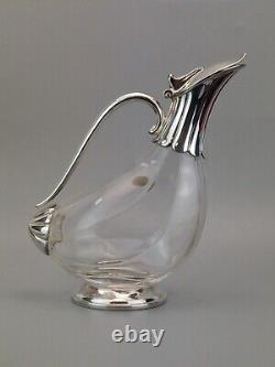 Silver Plate Crystal Duck Decanter Made in Italy