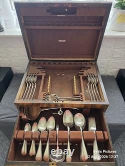 Silver Plate Cutlery Set Arthur J Downing Oak Box with Key 80+ Pcs