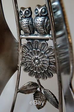 Silver Plate Pickle Castor Carriage Wheels Owls Butterfly Sunflower 1890s Homan