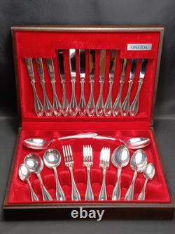 Silver Plated 44 Piece Cutlery Set Oneida Canteen in Original Box MCM Vintage