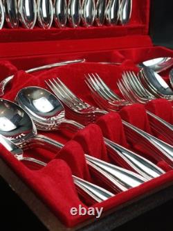 Silver Plated 44 Piece Cutlery Set Oneida Canteen in Original Box MCM Vintage