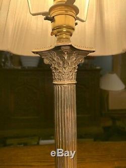 Silver Plated Corinthian Pillared Nelsons Column Table Lamp Hallmarked