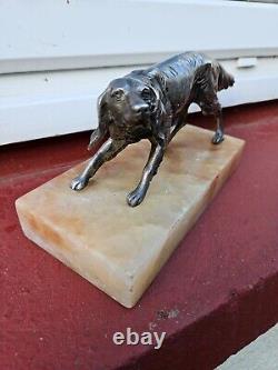 Silver Plated DOG. Setter Mounted on Stone 9.25x4x5inches 2.150kg