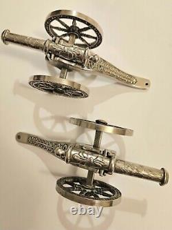 Silver Plated Desk Top Ornaments 2 Cannons 6x3.75x2.5 inches made in England